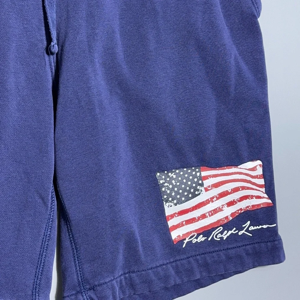 Polo Ralph Lauren Fleece‎ Shorts Mens Size XS American Flag Navy Blue Preppy